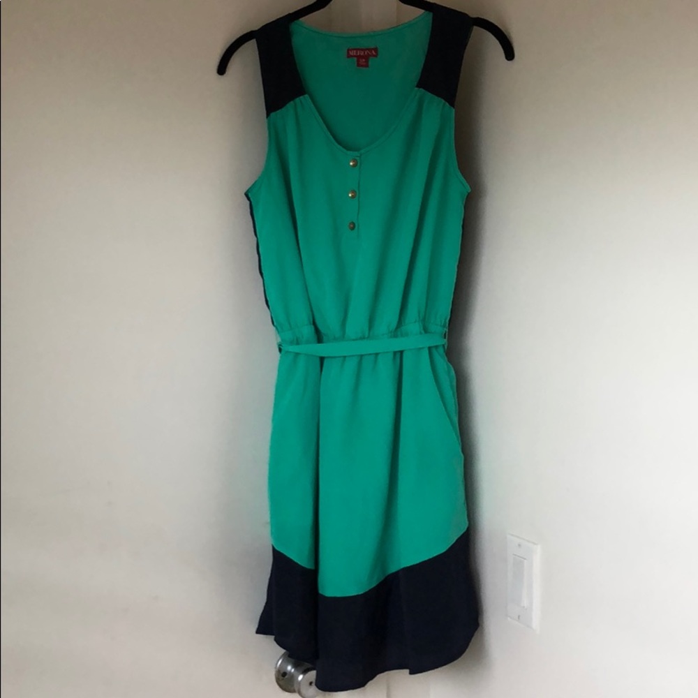 Navy blue and teal summer dress.